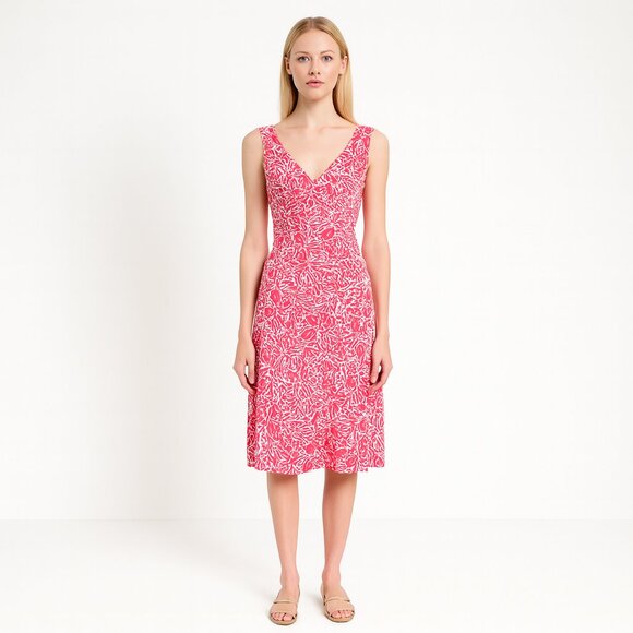 Diane von Furstenberg Silk Pink Floral V-Neck Gathered Sides Knee Length Dress 4 - Picture 12 of 12